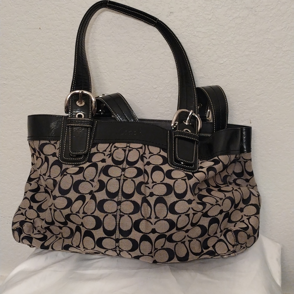 Coach 17X11 black with leather handle purse